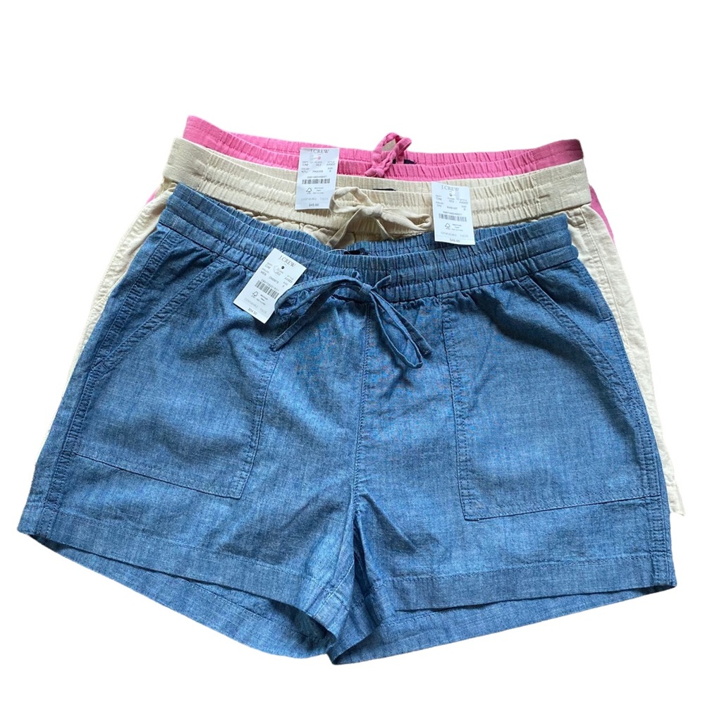 J Crew lot of 3 NWT shorts size small linen blend chambray blue khaki pink